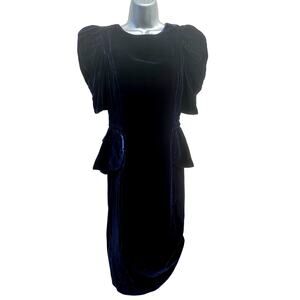 Act I New York Cobalt Blue Velvet Vintage 1980s Cocktail Dress-Size 7/8 Stunning